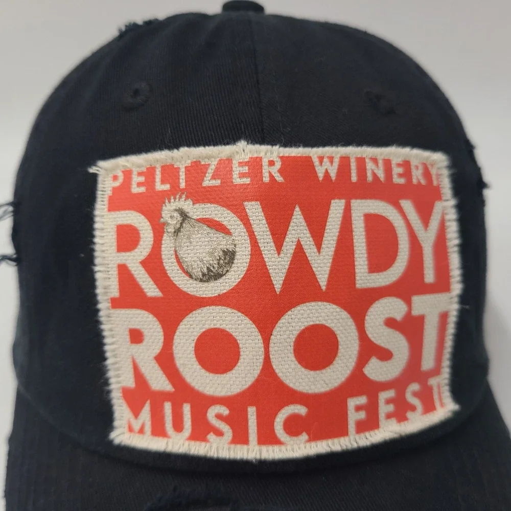 Rowdy Roost Music Fest Hat Strapback Black Distressed Peltzer Winery Festival